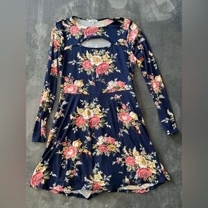 White Birch Navy Floral Cutout Dress